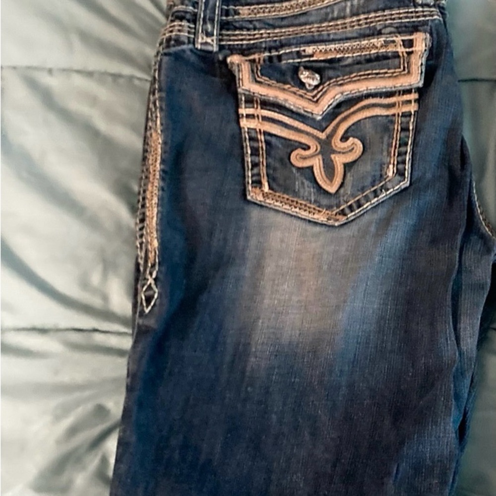 Rock Revival Women's Boot Cut Jeans - Blue and Tan
